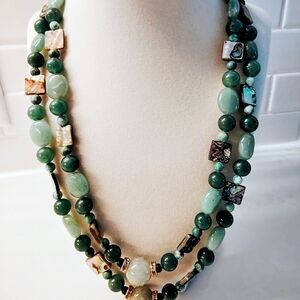 Shades of Green Agate and Shell Double-strand Necklace